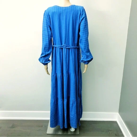 Vintage Oversized Boho Babydoll Navy Blue Stripes Casual Loose Fit Maxi Dress.XL - Picture 5 of 16